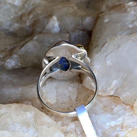Lapis lazuli two-tone 925 sterling silver ring 6.5 NWT